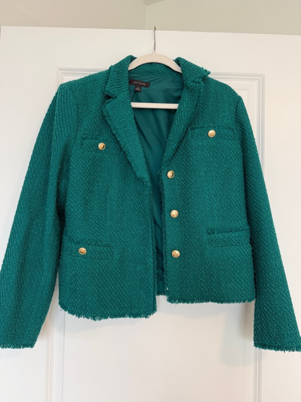 Ann Taylor Teal Tweed Blazer with Gold Buttons
